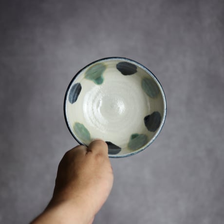 4寸鉢S1 呉須 緑釉 点打 やちむん 陶器 漂窯:7010012