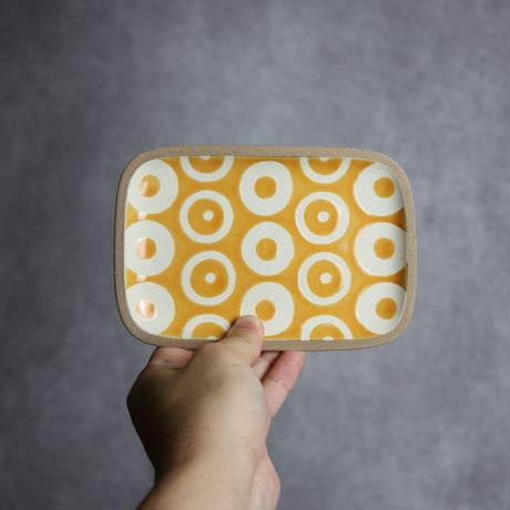 長角皿 小 ヘゴ 橙 やちむん 陶器 一翠窯:7021001