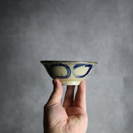 3.5寸マカイ3 呉須釉 丸紋 やちむん 陶器 北窯 宮城正享工房:7005013