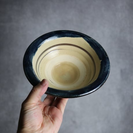 6寸ワンブー1 呉須釉 指描 やちむん 陶器 北窯 宮城正享工房:7005019 ※重い