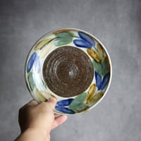 6寸皿2 三彩 双葉紋 やちむん 陶器 漂窯:7010006