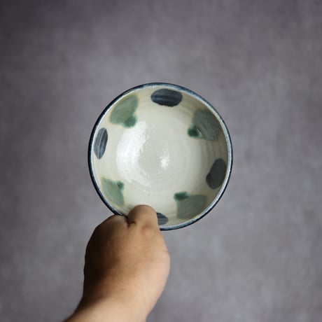 4寸鉢S2 呉須 緑釉 点打 やちむん 陶器 漂窯:7010012