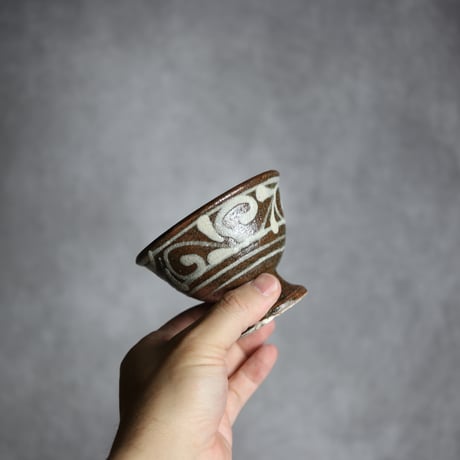 3寸 高杯鉢1 イッチン 唐草 やちむん 陶器 榮一工房:7013169