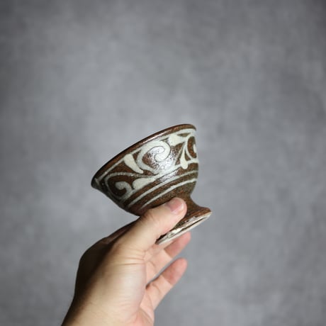3寸 高杯鉢1 イッチン 唐草 やちむん 陶器 榮一工房:7013169