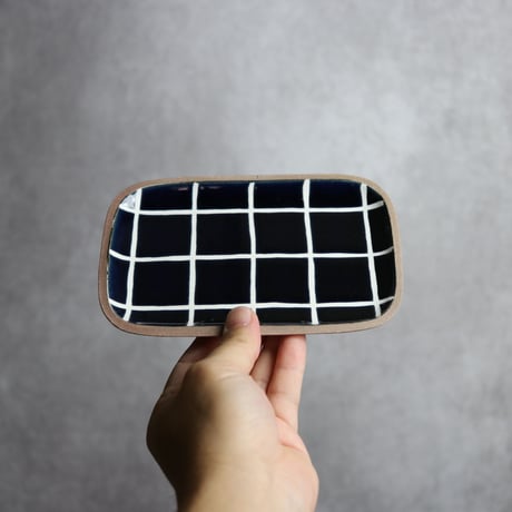 長角皿 小 タイル 藍色 やちむん 陶器 一翠窯:7021001