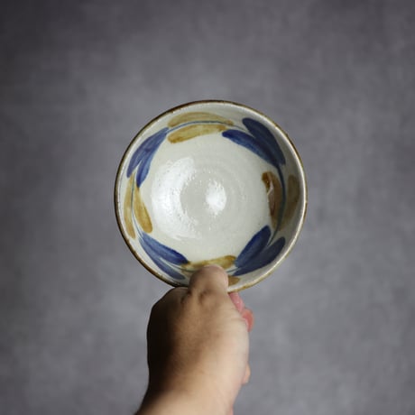 4寸鉢S3 飴 呉須釉 双葉 やちむん 陶器 漂窯:7010012