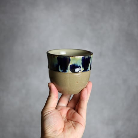 丸フリーカップ1 青三彩紋 やちむん 陶器 エドメ陶房:7201009