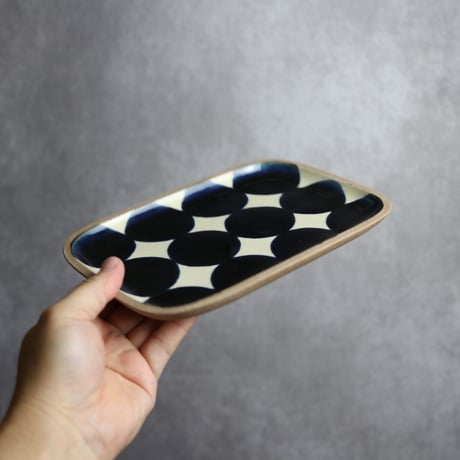 長角皿 中 呉須丸紋 やちむん 陶器 一翠窯:7021002