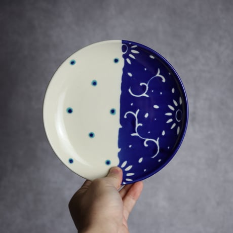 6寸皿 呉須釉 唐草 やちむん 陶器 高江洲陶磁器:7205005
