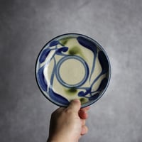5寸皿 唐草模様 青 緑 やちむん 陶器 陶芸こまがた:7006009