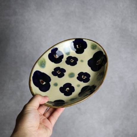 オーバル皿5 花紋 やちむん 陶器 エドメ陶房:7201002