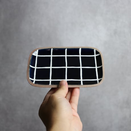 長角皿 小 タイル 藍色 やちむん 陶器 一翠窯:7021001
