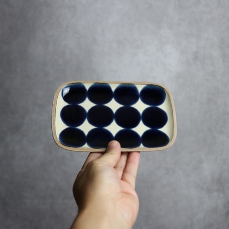長角皿 小 呉須丸紋 やちむん 陶器 一翠窯:7021001