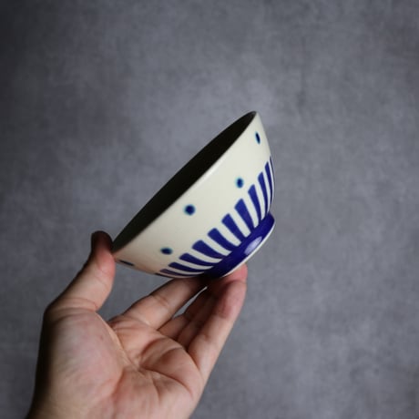 4寸マカイ 呉須釉 ストライプ やちむん 陶器 高江洲陶磁器:7205009