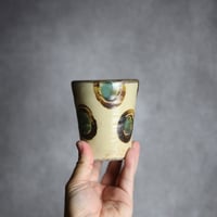 Vカップ中2 三彩 丸紋 やちむん 陶器 北窯 宮城正享工房 ※重い:7005053