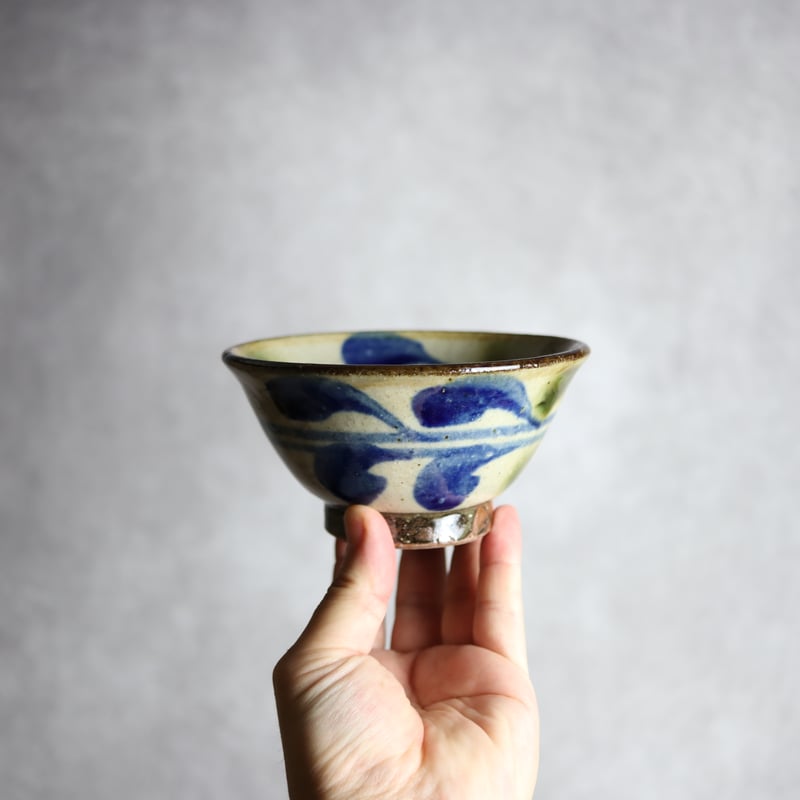 5 沖縄陶器 やちむん そばマカイ どんぶり 緑茶 青緑ドット 陶芸こまが