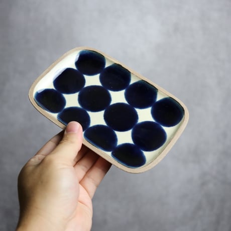 長角皿 小 呉須丸紋 やちむん 陶器 一翠窯:7021001