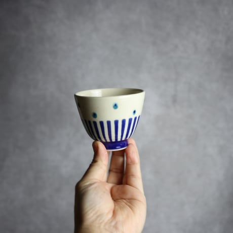 丸湯呑 呉須釉 ストライプ やちむん 陶器 高江洲陶磁器:7205036