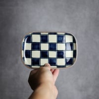 長角皿 小 格子 呉須 白 やちむん 陶器 一翠窯:7021001