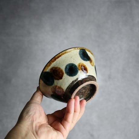 4寸マカイ 紺 茶 ドット やちむん 陶器 陶芸こまがた:7006072