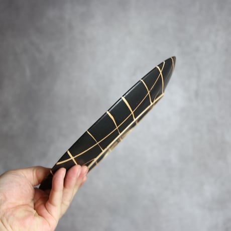 モノクロ皿 大 チェック柄 やちむん 陶器 陶factory509:7017025
