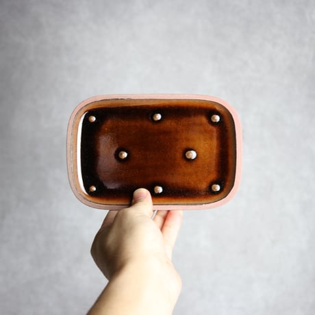 長角皿 小 点いっちん アメ 茶色 やちむん 陶器 一翠窯:7021001