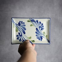 長角皿 口13×20 線引唐草 やちむん 陶器 陶眞窯:7001227