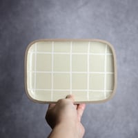 長角皿 中 タイル キビ灰 白 やちむん 陶器 一翠窯:7021002