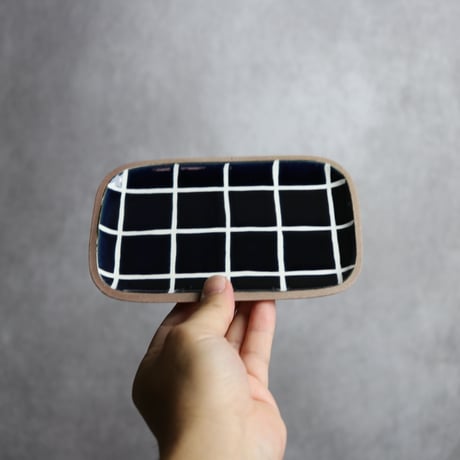 長角皿 小 タイル 藍色 やちむん 陶器 一翠窯:7021001