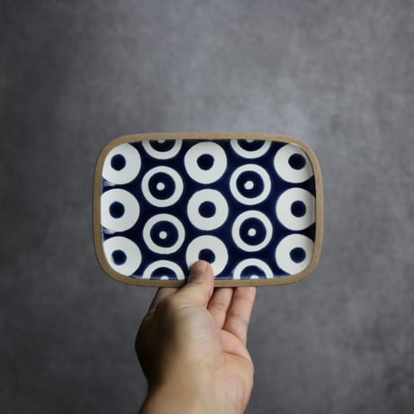 長角皿 小 ヘゴ 藍色 やちむん 陶器 一翠窯:7021001