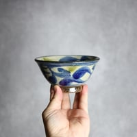 4寸マカイ 青 緑 唐草柄 やちむん 陶器 陶芸こまがた:7006024