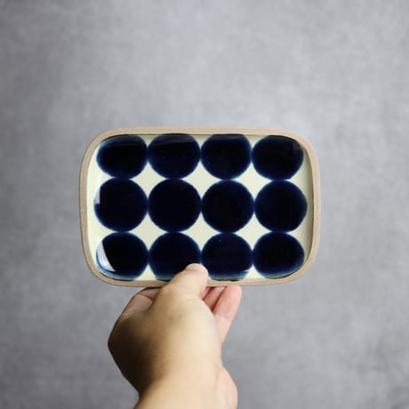長角皿 小 呉須丸紋 やちむん 陶器 一翠窯:7021001