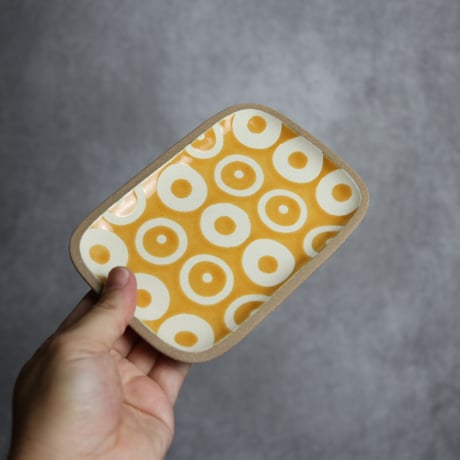 長角皿 小 ヘゴ 橙 やちむん 陶器 一翠窯:7021001