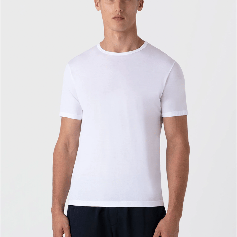 45R SUNSPEL プリントTシャツ セルラーコットンアンダーウェアTシャツ （White）| Sunspel