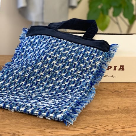 Coppia(コッピア)Linton Tweeds リントンツイード "バッグ"(青+白＋黒 ツイード生地）