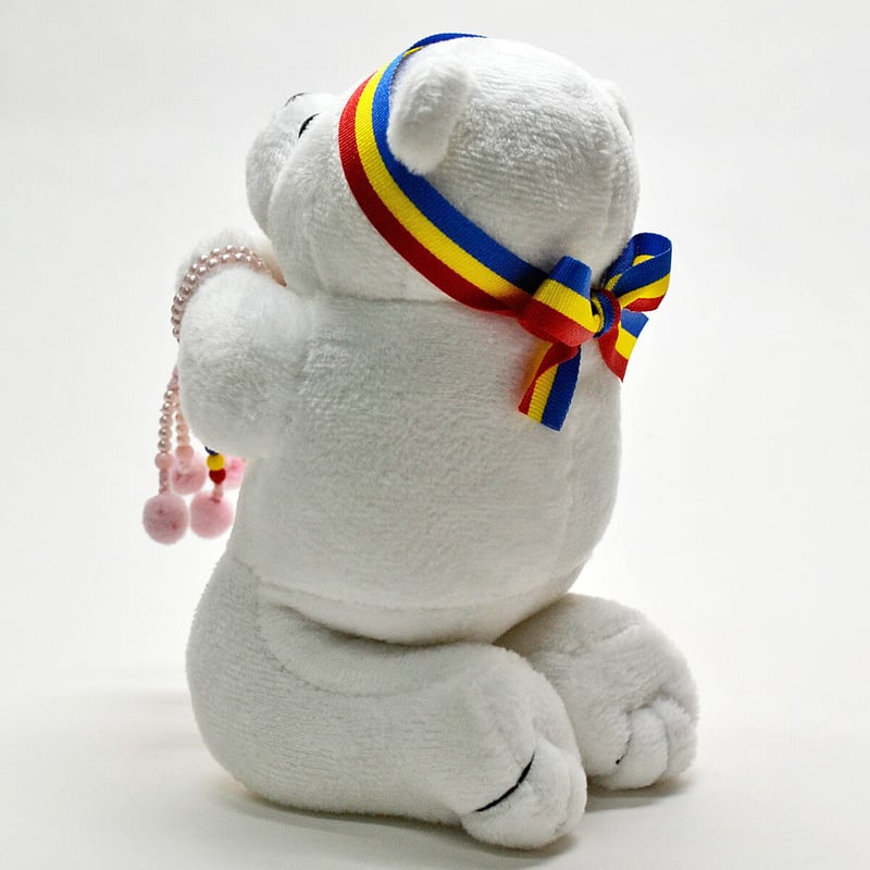 ピンク念珠付きお祈りクマさん 050 ホワイト ピンク・ブルー ブラウン