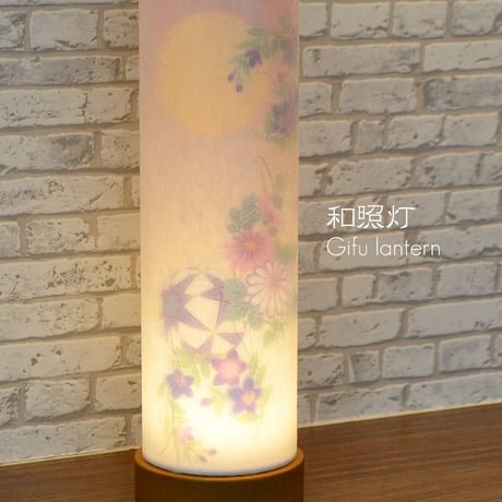 コンパクト盆提灯 和照灯  1基 コードレス 電池式 LED 高さ26cm 直径8cm 月と花柄 025 インテリア提灯 おしゃれな提灯 岐阜ちょうちん 和風行灯 現代風 モダン 二重張り