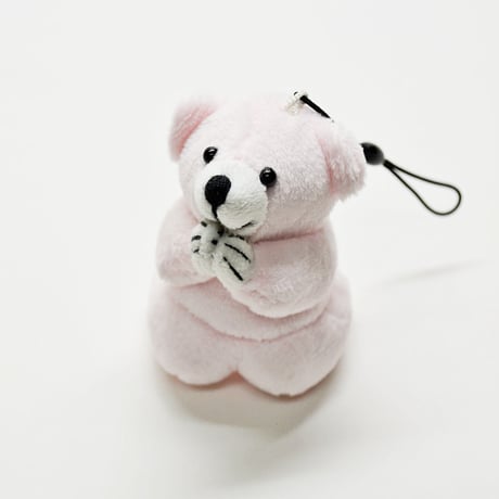 お祈りクマさんストラップ 002 ぬいぐるみストラップ ホワイト ブラウン ピンク 創価学会用グッズ SGI SOKA