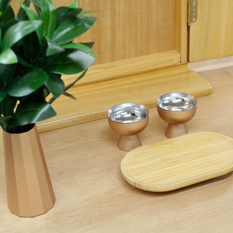 仏器 茶器セット 030 シャンパンゴールド 真鍮製 皿アルミ製 創価学会用仏具 ご飯入れ お水入れ 茶碗 仏茶器 SGI SOKA