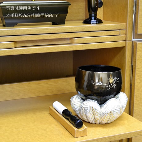 木製革巻きリン棒 ５号 長さ１５.５cm 太さ２cm 木製 白革巻き 黒塗り 本手打３.０号用 コンパクトサイズ 仏具 011