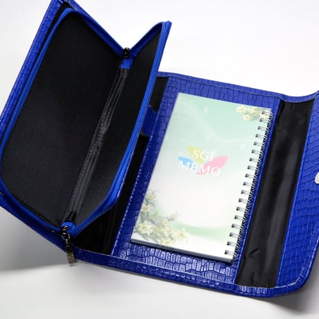 多機能念珠ケース 056 ブルー 手帳型 オリジナルメモ帳付き Ｍサイズ 創価学会数珠ケース 合皮 フェイクレザー創価学会用 SGI SOKA