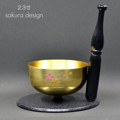 リンセット 023 ブラック ゴールド 桜模様入り ミニ仏壇用 りんセット