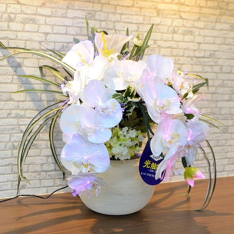 グランドルミナスアレンジメントフラワー 光触媒 彩の華 電源コード式 026 胡蝶蘭 高さ52cm×横幅50cm×奥行45cm LED 盆提灯 盆ちょうちん 灯篭 造花