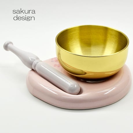 リンセット 2.3寸 068 ピンク 桜模様 磁器製 せともの ミニ仏壇用 仏具 りんセット コンパクトリンセット