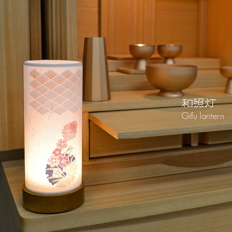 コンパクト盆提灯 和照灯  1基 コードレス 電池式 LED 香華 高さ18.5cm 直径8cm ピンクの花柄 016 インテリア提灯 おしゃれな提灯 岐阜ちょうちん 和風行灯 現代風 モダン