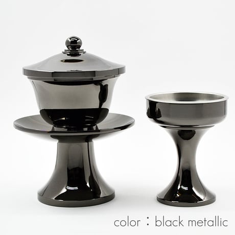 仏器 茶器セット 002 ブラックメタリック 黒ニッケル  合金属製 創価学会用仏具 ご飯入れ お水入れ(茶碗)仏茶器 SGI SOKA