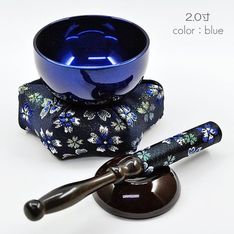 colorリンセット 2.0寸 061 ブルー 桜柄りん座布団 ミニ仏壇用 仏具 りんセット コンパクトリンセット