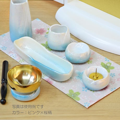 防炎お仏壇マット 7colors 016 縦16cm×横34cm 京友禅 ちりめん ベージュ ピンク桜柄 グリーン ピンク渦巻き桜柄 ブラック ブラウン ライトブラウン 仏具敷き 経机敷き
