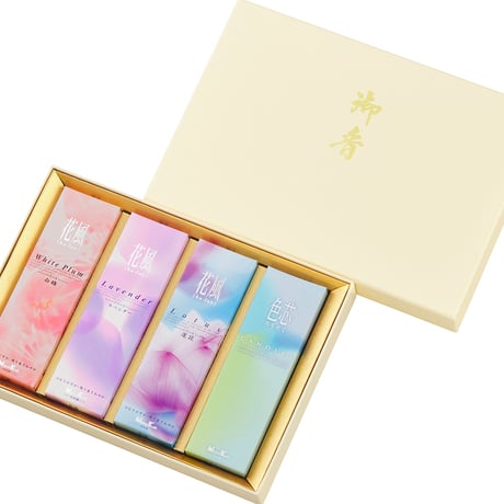 ご進物お線香セット 花風 3種色芯ろうそく入り 101 蓮花 ラベンダー 白梅 色芯ろうそく 微煙香 煙が少ないお線香