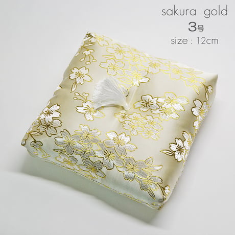 リン座布団１枚 ３.０号 幅１２ｃｍ 厚さ２.５ｃｍ 本手打りん ３.０寸用 金襴桜模様 ベージュ ゴールド 仏具 031